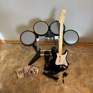 Playstation PS3 PS4 PS2 Rock Band Bundle Guitar Hero Drums Guitar Dongle Mic